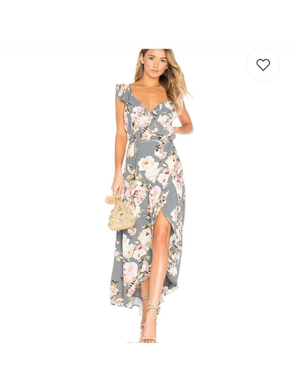 PRIVACY PLEASE Fillmore Gray Floral Wrap High-Low Maxi Dress Asphalt Extra Small
